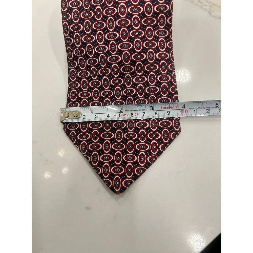 Vtg Christian Dior‎ Monsieur Men’s Tie 3.75” Red Geometric Italian Silk Fabric